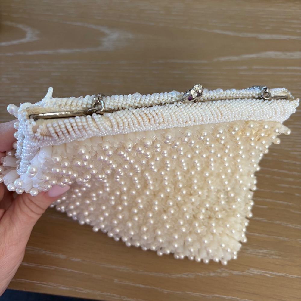 Vintage‎ Walborg Richere Beaded Pearl Clutch Wedding Purse Hand Made - Picture 3 of 7